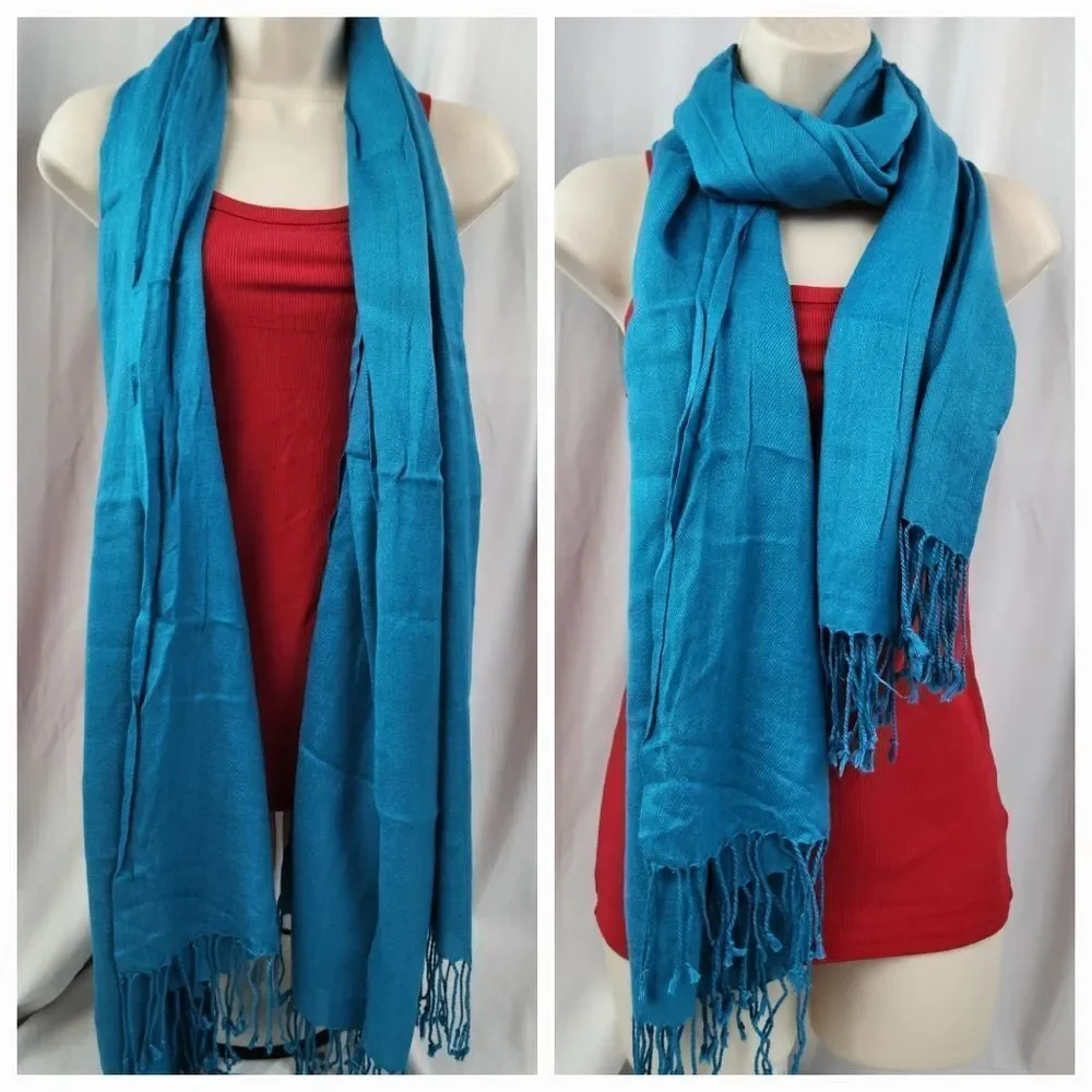 💜Vintage Turquoise Lightweight Cashmere & Silk Pashmina Wrap/Shawl/Scarf